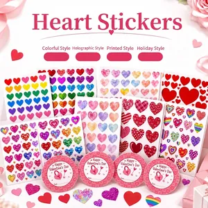 Pegatinas variadas en forma de corazón para San Valentín con purpurina y motivos florales