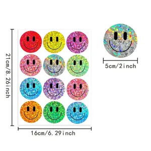 Detailed dimensions of 5cm glitter smiley stickers for school reward reward prizes