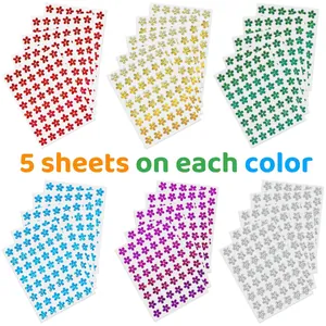 Detailed view of holographic flower sticker sheets in six vibrant sparkling colors