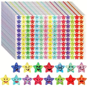 Set of laser holographic star stickers with emoji smiley faces for kids reward charts