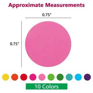 Detailed size guide for 0.75 inch circular color-coding dot labels in 10 colors