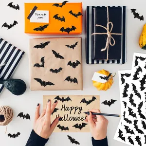 Self-adhesive black glitter bat stickers for Halloween gift boxes and card decoration.