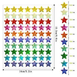 Diagrama de dimensiones detallado de pegatinas de estrellas brillantes para niños