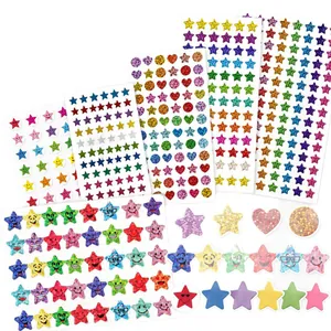 Colorful glitter star and heart stickers set for kids reward and DIY decoration