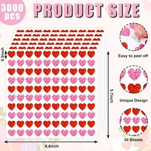 3000 pegatinas de corazones brillantes rojas y rosas para sobres de San Valentín
