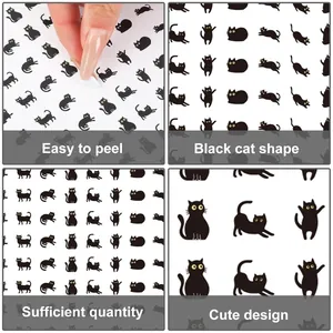 Detalle de pegatinas de gato negro lindas, fáciles de pelar con múltiples posturas.