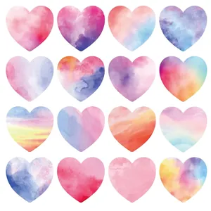 Set de pegatinas de corazón en acuarela de alta calidad con degradados para scrapbooking y DIY