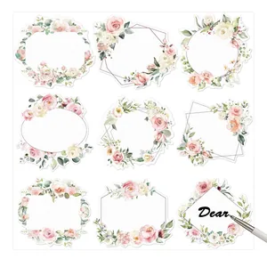 Watercolor floral wreath stickers for wedding gift labels with hand-written text Dear
