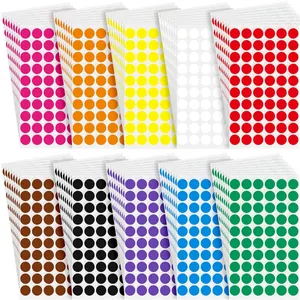 Detailed macro view showing the 10 vibrant colors of circular adhesive dot stickers
