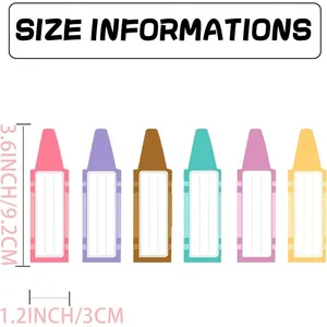 Dimension guide for cartoon pencil-shaped name label stickers, 3.6x1.2 inches