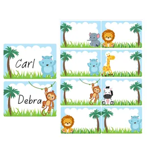 Safari animal name stickers with jungle lion, elephant and monkey patterns for kids