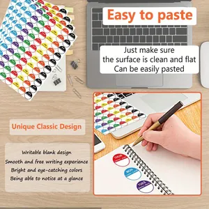 Close-up detail of writable multi-colored weekly day stickers used in a spiral notebook