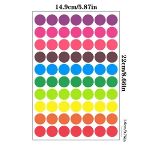 Gedetailleerd maatschema voor 1,9 cm kleurrijke ronde dot zelfklevende stickers.
