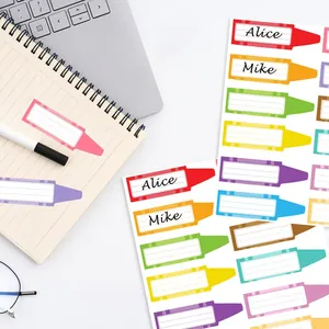 Colorful crayon-shaped self-adhesive name labels for school desks and DIY decor