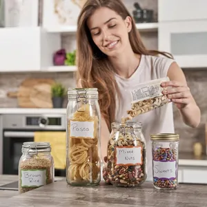 Versatile set of colorful border adhesive labels used for organizing glass kitchen storage jars