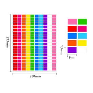Detailed diagram showing multi-colored rectangular stickers with 19x13mm size dimensions