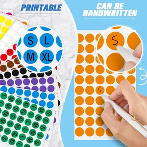 Detail showing 1.3cm colorful round stickers with printable and handwritten features