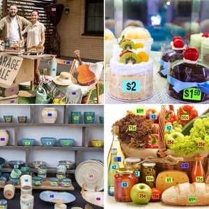 Muestra de etiquetas de precio de colores removibles para mercadillos y ventas al por menor