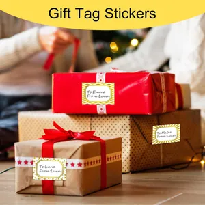 Gold-stamped writable gift tag stickers for labeling all your presents and parcels