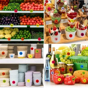 Etiquetas redondas de colores para precios en tiendas minoristas y exhibición de productos