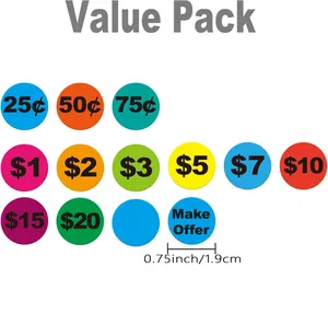 Juego de pegatinas de precios de 0,75 pulgadas con varios valores y etiquetas de oferta