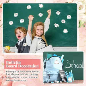 9 floral wreath name stickers for classroom bulletin board and student school supplies