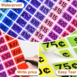 Etiquetas de precios de colores impermeables para ventas de garaje y fáciles de