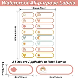 Waterproof blank labels for baking jars with cute sun and rainbow boho patterns in two sizes