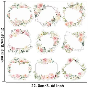 9 decorative watercolor floral blank sticker labels for gift decoration, 22x21.7cm sheet