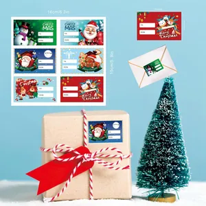 Detailed view of 6-piece Christmas To/From gift labels with festive cartoon designs