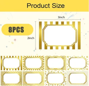 Product details of 8pcs gold foil name stickers with 3x2 inch size measurement display