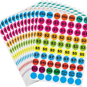 Etiquetas De Precio Redondas Preimpresas Para Tienda Minorista Mercadillo Venta De Garaje Pack De Valor Multicolore Dólar Centavo