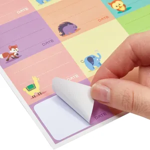 Writable cartoon animal name labels featuring colorful designs and date sections for school
