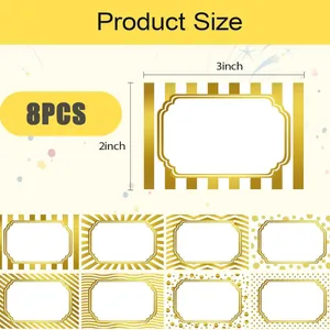 8PCS gold foil rectangular name tags with decorative patterns, size 3x2 inch for party labels