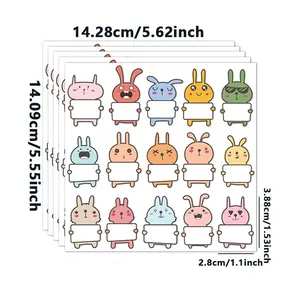 Detailed dimensions of cartoon rabbit name stickers with writable blank white signs