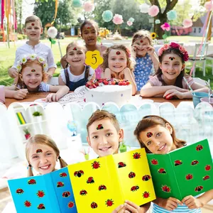 Vibrant cartoon ladybug stickers for kids' school activities and birthday party scenes