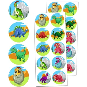 Detailed view of vibrant cartoon dinosaur stickers for kids' creative scrapbooking