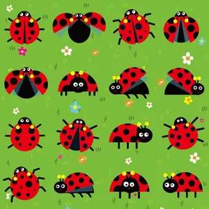 Detailed view of 16 colorful cartoon ladybug stickers for school decoration