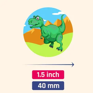 Detailed view of a 1.5-inch green cartoon dinosaur sticker for children decoration