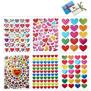 Juego de 6 hojas de pegatinas decorativas de corazones de colores para manualidades y diarios