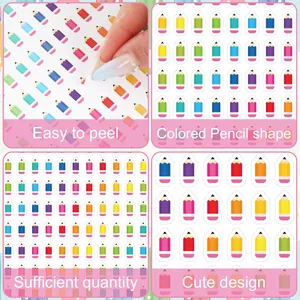Close-up of waterproof colored pencil stickers for teacher rewards and DIY decor