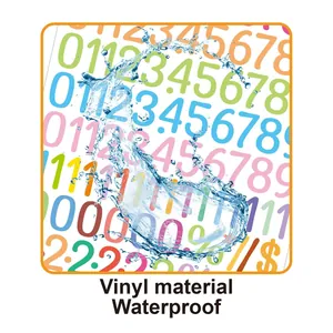 Detailed view of waterproof vinyl stickers featuring colorful numbered digits for organizers