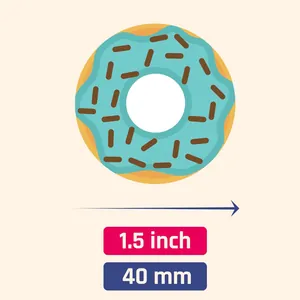 Detail view of 1.5 inch donut sticker showing 40mm diameter measurement