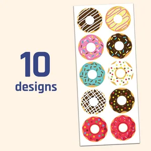 Decorative set featuring 10 unique colorful donut stickers for kids craft and scrapbooking