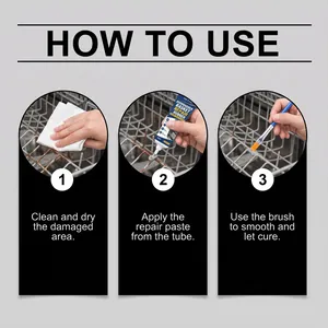 Step-by-step instruction guide for applying dishwasher basket rack repair rubber paste
