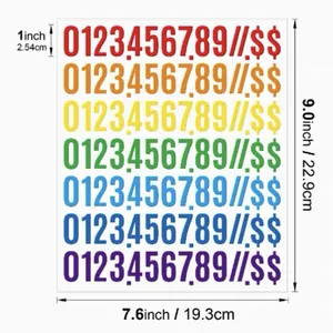 Detailed view of 1-inch colorful number sticker sheet dimensions and measurements
