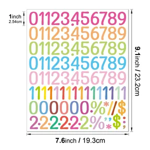 Detailed view of colorful 1-inch number sticker sheet with dimensions 7.6 x 9.1 inches for journaling