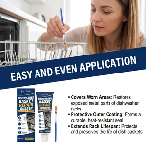 Detail view of gray dishwasher rack repair paste with brush application demonstration