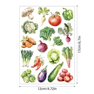 Vista detallada de pegatinas de verduras en acuarela, medidas 12x17cm.