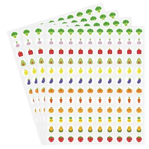 Cuatro hojas de pegatinas de frutas y verduras de dibujos para scrapbooking infantil